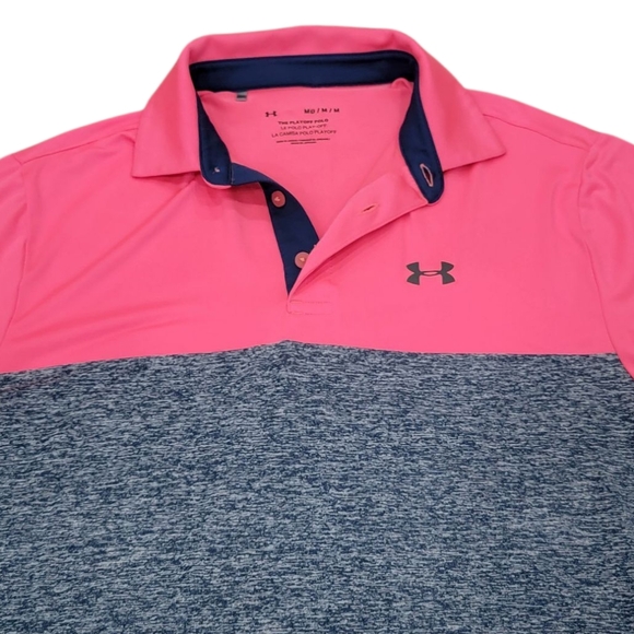 Under Armour Golf Playoff Polo 2.0 Lightweight Breathable Pink Blue White Mens M - Picture 9 of 15
